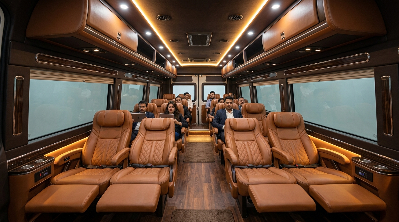 Book Online Luxury Tempo Traveller Maharaja Interior